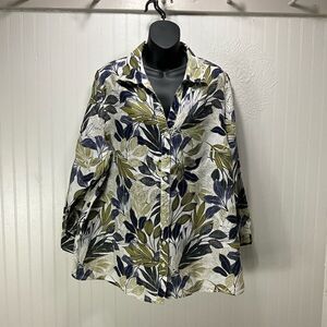 TARARI 100% Linen Leaf Print Long Sleeve Shirt